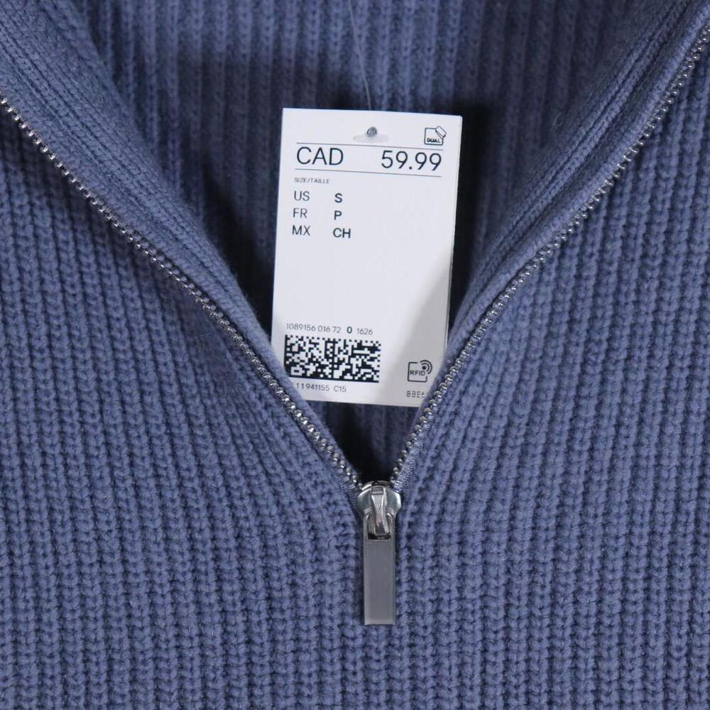 H&M Women Small Pigeon Blue Half Zip Rib Knit Sweater Wool Blend Relaxed Fit NWT - Picture 14 of 15